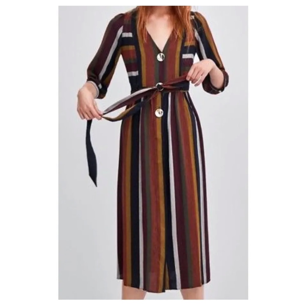 ZARA LONG STRIPED DRESS WITH BUTTONS